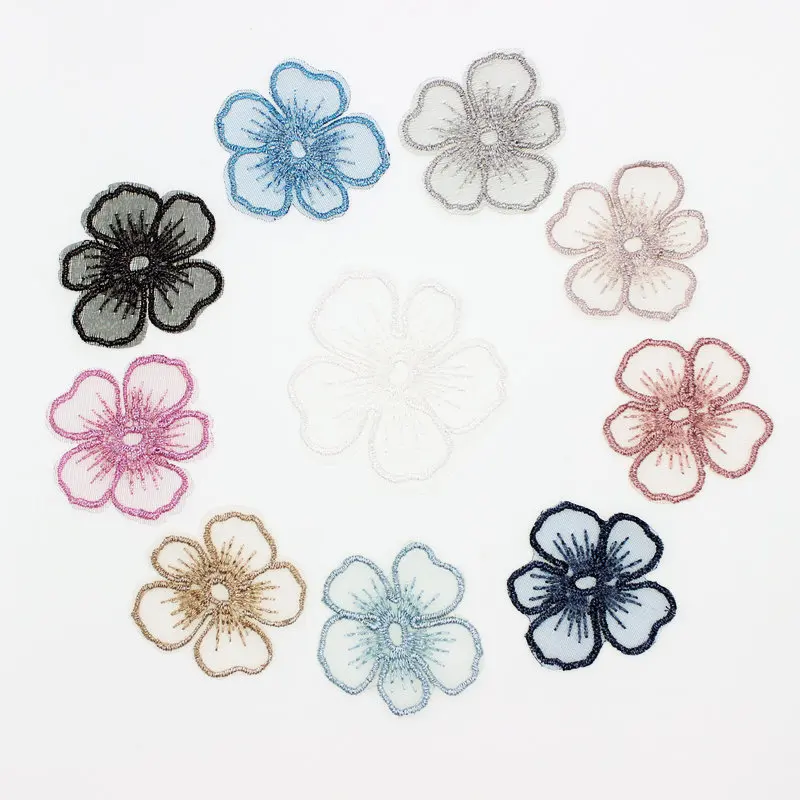 20PCS/lot Embroidery Mesh Five Petals Flower Applique 5.5/4cm Translucent Single layer for Garment Embellishment,DIY project