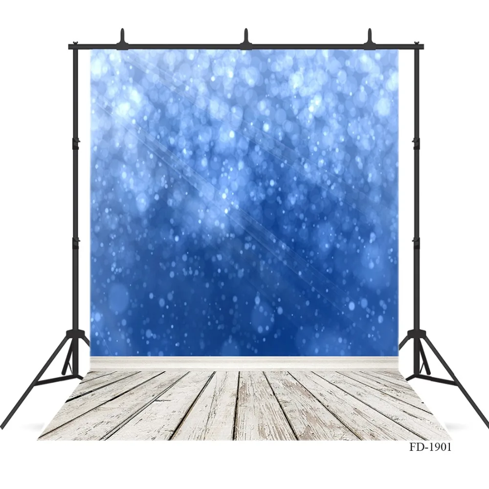 Blue Glitter Wooden Floor Cloth Photographic Backdrop For Photograph Accessories Party Children Baby Background Photo Studio