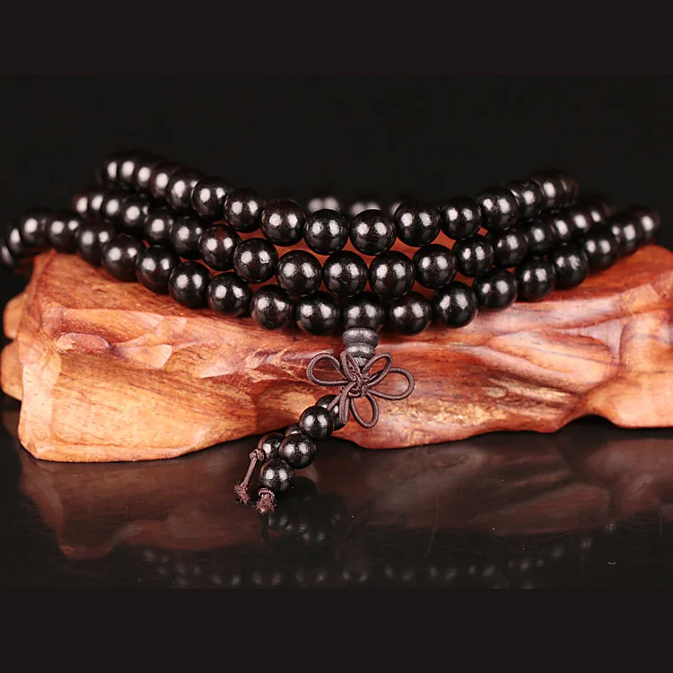 6mm 8mm 10mm 12mm *108 Beads Ebony Wood Buddhist Buddha Meditation Prayer Bead Mala Bracelet Women Men Yoga Jewelry