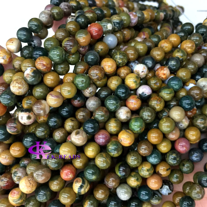 Genuine Yellow Green Rainbow Ocean Jasper Round Loose Stone Beads 4-12mm Fit Jewelry DIY Necklaces or Bracelets 15\