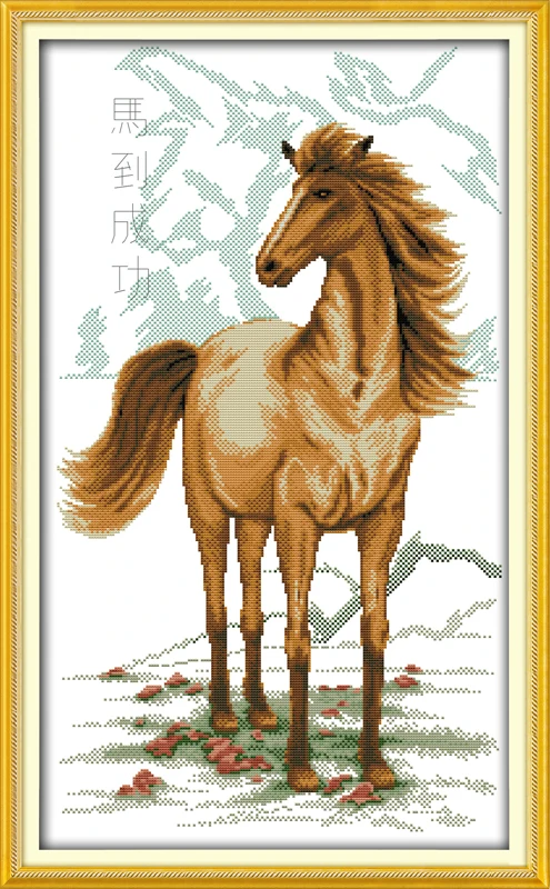 Horse bring success (10) cross stitch kit 14ct 11ct pre stamped canvas embroidery DIY handmade needlework