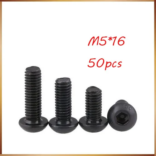 

Free Shipping 50pcs M5x16 mm M5*16 mm yuan cup Half round pan head black grade 10.9 carbon Steel Hex Socket Head Cap Screw