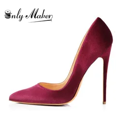 Onlymaker Women Stilettos Pointed Toe Thin High Heel Velvet Green Female Party Slip On Burgundy Pumps Plus Size US5-US15