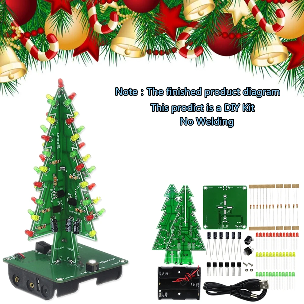 Three-Dimensional 3D Christmas Tree LED DIY Kit Red/Green/Yellow LED Flash Circuit Kit  For School Education lab