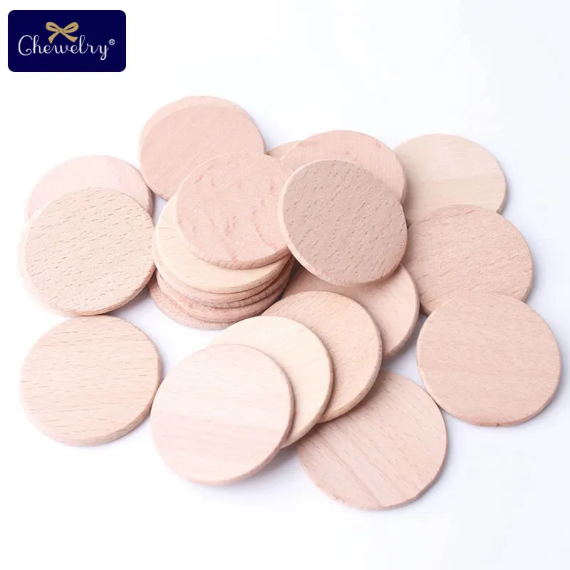 

30pcs 37mm Unfinished Beech Wooden Coins Circles BPA Free Wood Teether DIY Baby Toys Unpainted Chew Slices Beads Baby Teething