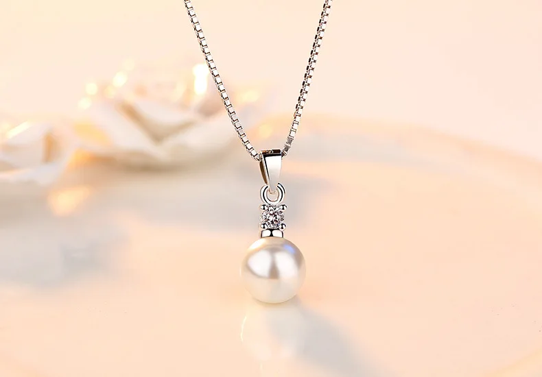 Silver Color  Necklace Drilling Of Zircon Pearls No Chain Necklaces & Pendants For Women Fine Jewelry Collares  VNS8021