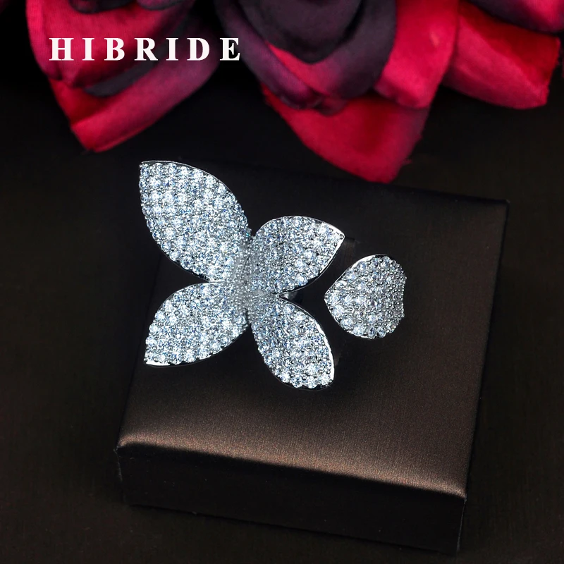 HIBRIDE Elagant Flower Shape AAA Cubic Zirconia Engagement Rings For Women Luxury Wedding Jewelry Party Gifts Wholesale R-211