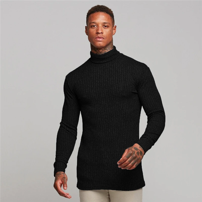 Muscleguys New Spring High Neck Warm Sweater Men Fashion Brand Turtleneck Mens Sweaters Slim Fit Pullover Men Knitwear Male