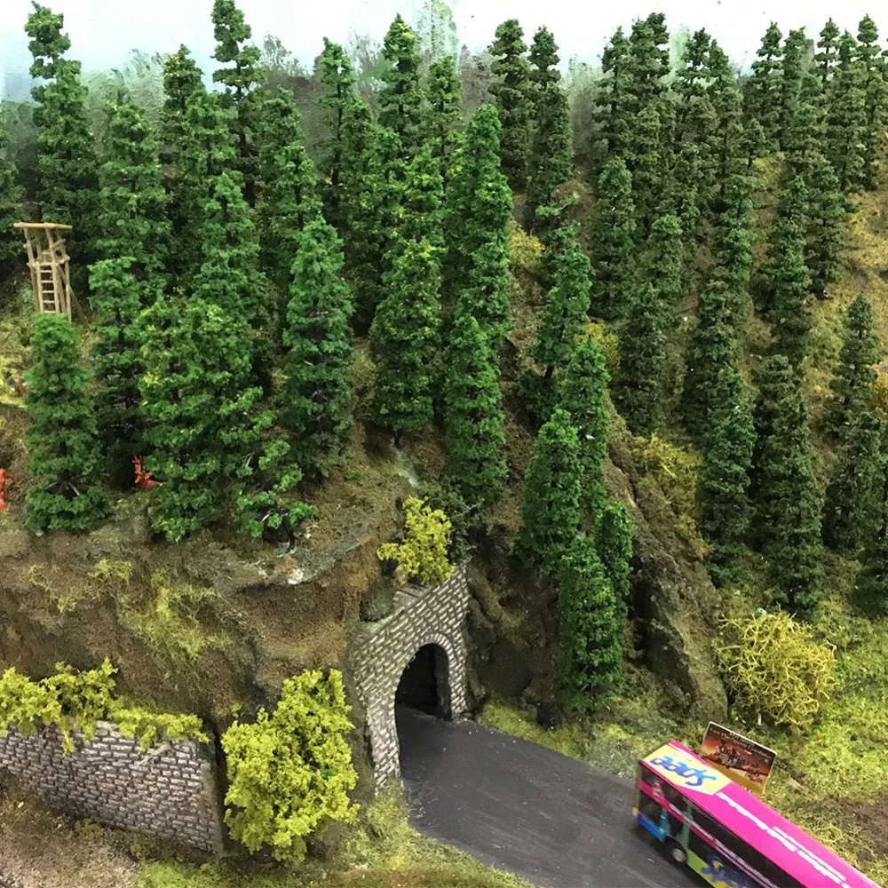 Evemodel 80pcs Model Train Miniature Tress 1:75 OO scale Model Trees 90mm TC90 Raiway Layout Accessories
