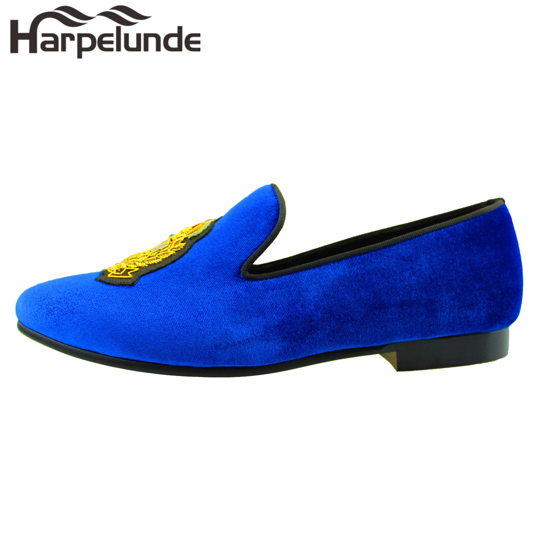 Harpelunde Blue Velvet Loafers Classic Bullion Mens Shoes Large Sizes