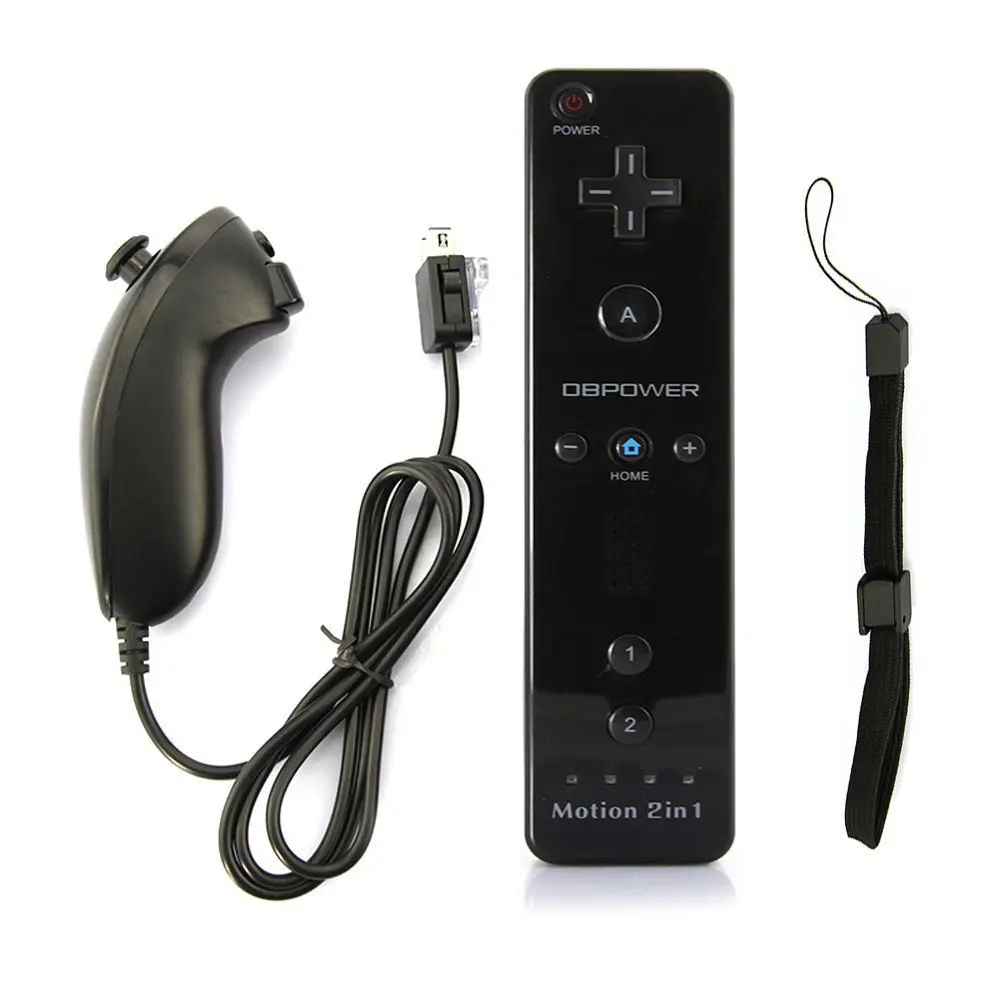 

ViGRAND 5pcs 2 in 1 Black Wireless Remote Controller For Wii Built in Motion Plus Nunchuk With Shockproof Silicone Case