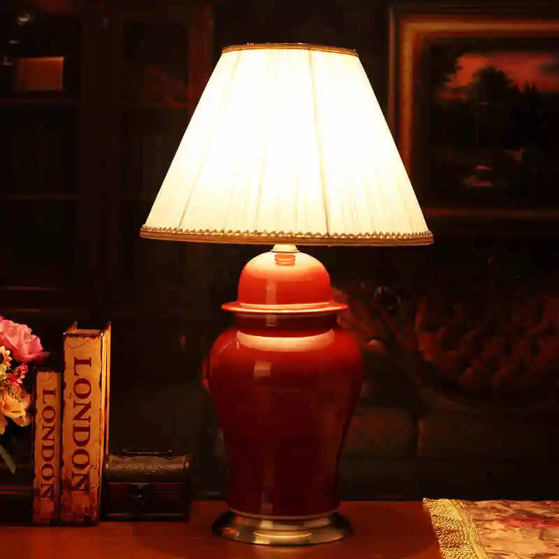 Red China Antique Living Room Vintage Table Lamp Porcelain Ceramic Table Lamp wedding decoration study table lamp