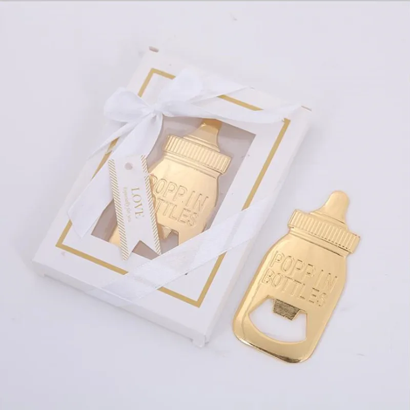 Gold nursing bottle shape bottle opener wedding supplies baby show Birthday party gifts 10pcs