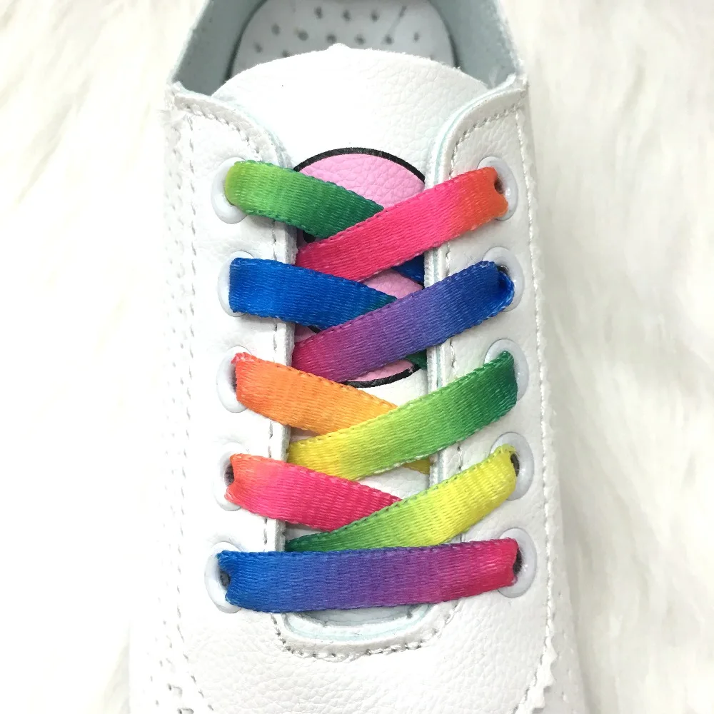 100 Paar Kleurrijke Schoenveters Regenboog Gradiënt Afdrukken Platte Canvas Schoen Kant Schoenen Casual Chromatische Kleur Schoenveters Gratis Verzending