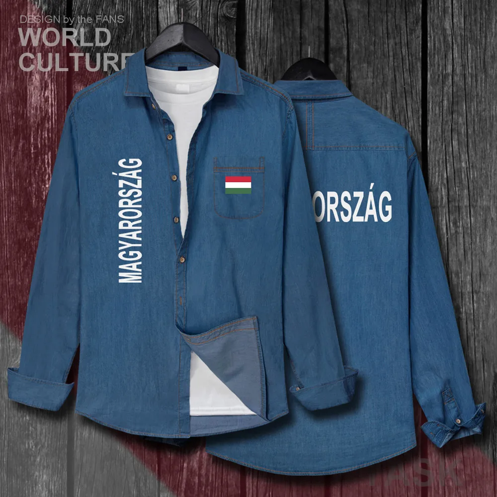 

Hungary Hungarian HUN HU Men Flags Clothes Spring Autumn Long Sleeve Cowboy Casual Coat Fashion Turn-down Collar Jeans Shirt Top