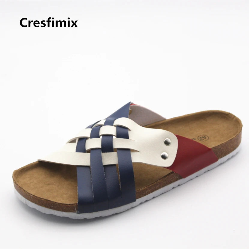 Cresfimix male high quality pu leather slippers men cool spring and autumn flip flops man's comfortable plus size flip flops