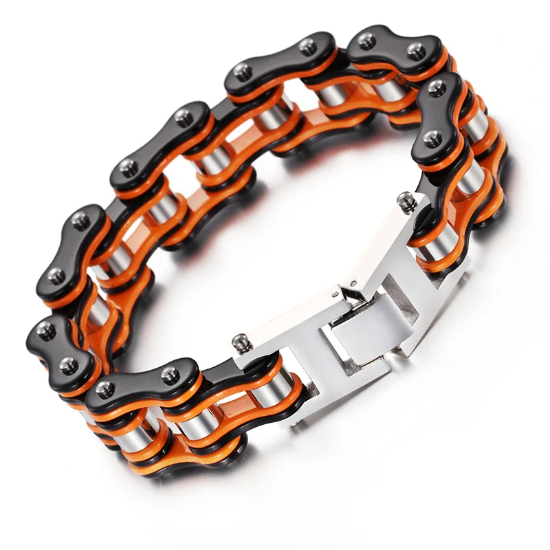 New Orange  stainless steel bicycle bracelet alternative men motorcycle chain titanium steel bicycle