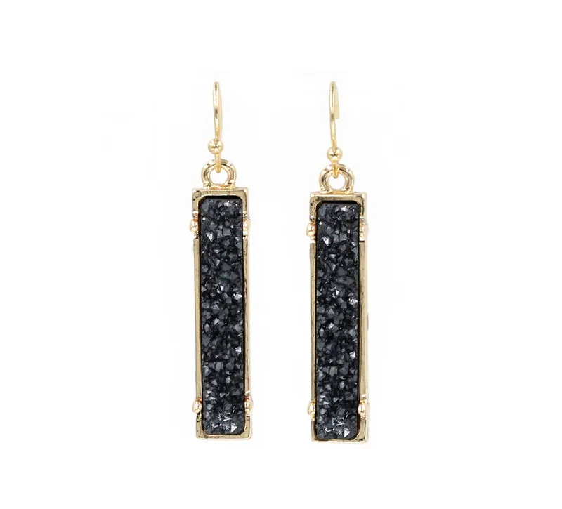 Abalone Druzy Vertical Bar Drop Earrings For Women