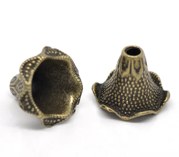 10pcs Vintage Handmade Beads Caps Petunia Flower Antique Bronze Color DIY Making Necklace Jewelry (Fits 20mm Beads) 22mm x 17mm