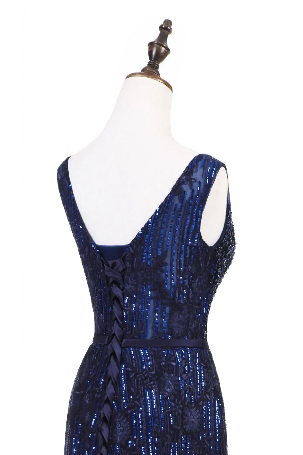 Robe de bal de forme sirène, luxueuse robe de bal, en paillettes, bleu marine, bon marché, taille 2018, 32-46, en stock, US2-US16