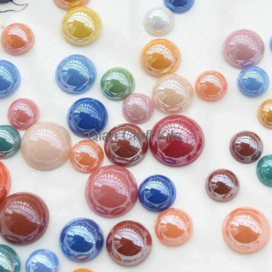 1000pcs 6mm-12mm mixed sizes and mixed colors plated pearlized ab finish half round ceramic cabochons sampler set