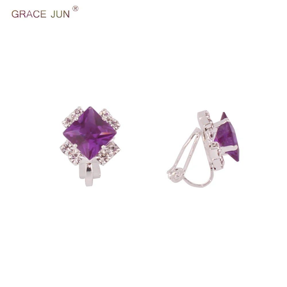 GRACE JUN Silver Plated Clip on Earrings No Pierced for Girl Baby Charm Cute Rhinestone Crystal Lovely Clip Earrings Xmas Gift