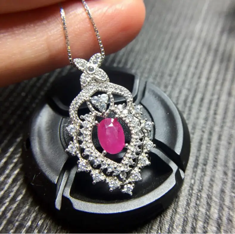 

Ruby necklace pendant 5*7mm gems Origin and natural ruby 925 sterling silver For men or women jewelry