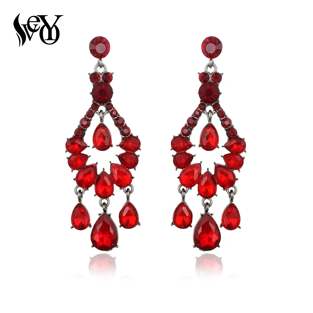 VEYO Brand Big Crystal Drop Earrings for Women Statement Jewelry For Wedding Trendy Long Pendant Luxury Dangle Earrings