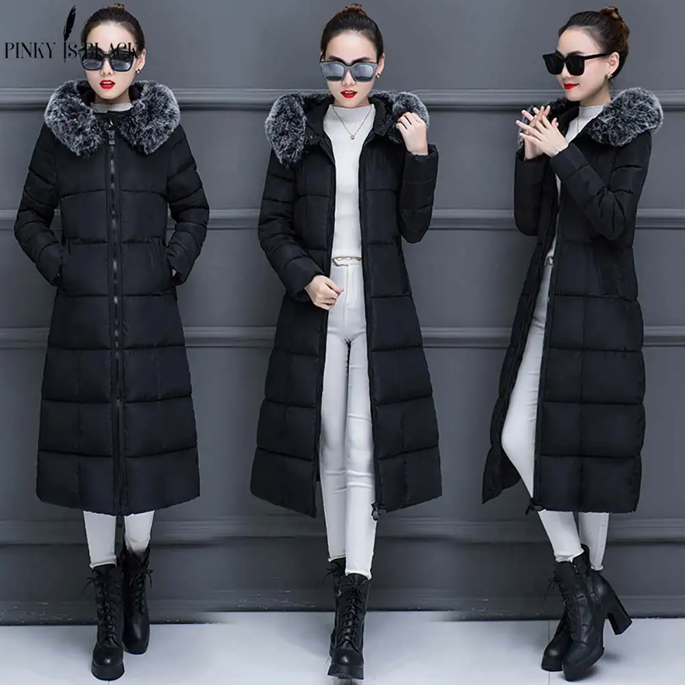 PinkyIsBlack 2019 Winter Jacket Women Fur Hooded Parkas Long Coats Cotton Padded Winter Coat Women Warm Thicken Jaqueta Feminina