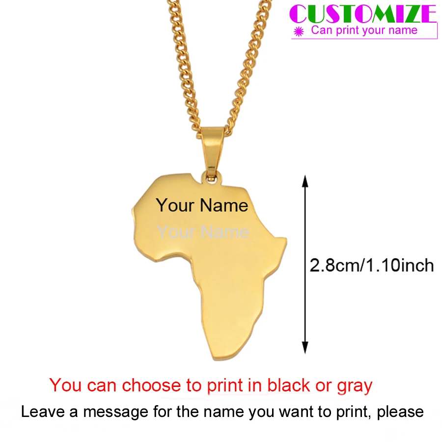 Anniyo Customize Name Africa Map Necklaces Women Girls,Gold Color Custom Text Proud African Ornament #055521