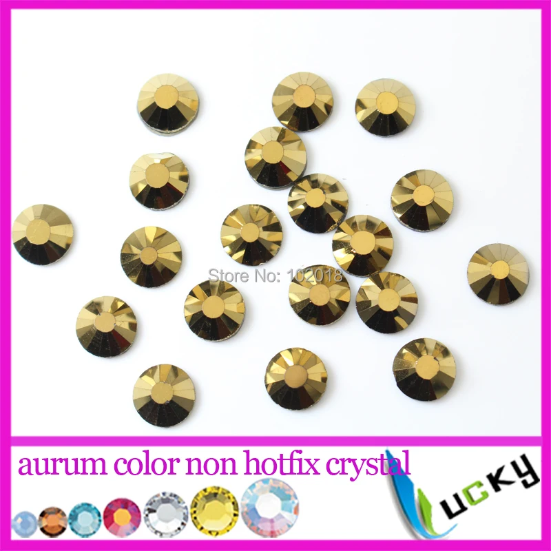 Top quality Aurum golden hematite color Flat back non hotfix rhinestones Super shiny crystal Machine cut nail strass beads