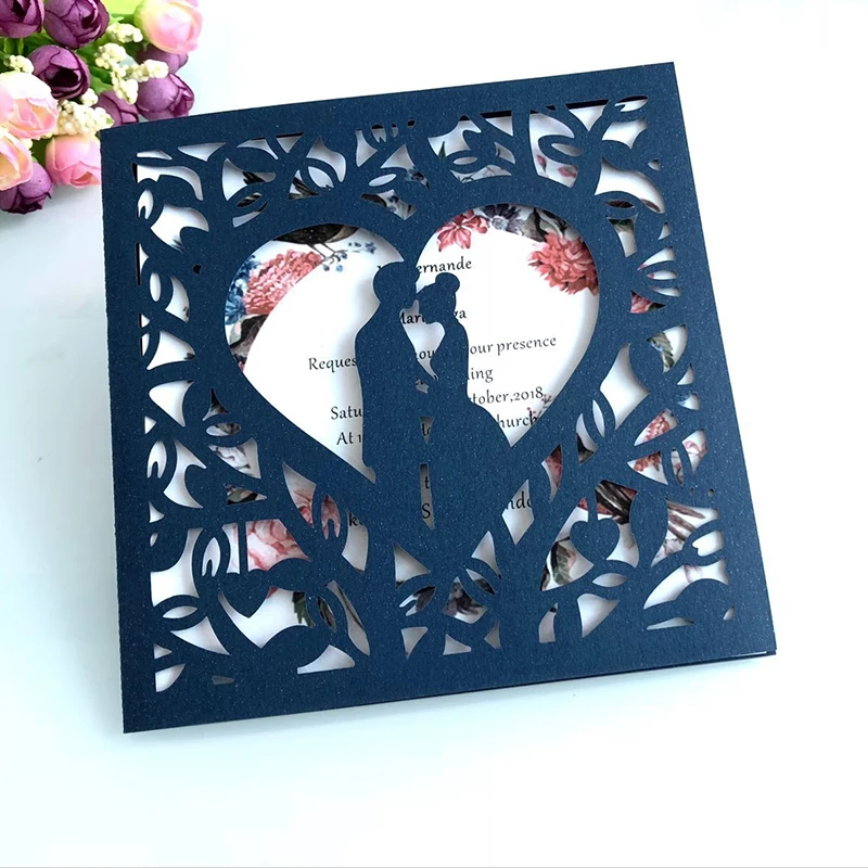 1pcs Blue White Gold Red Hollow Heart Laser Cut Wedding Invitation Card Greeting Card Personalized Party Decoration Supplies