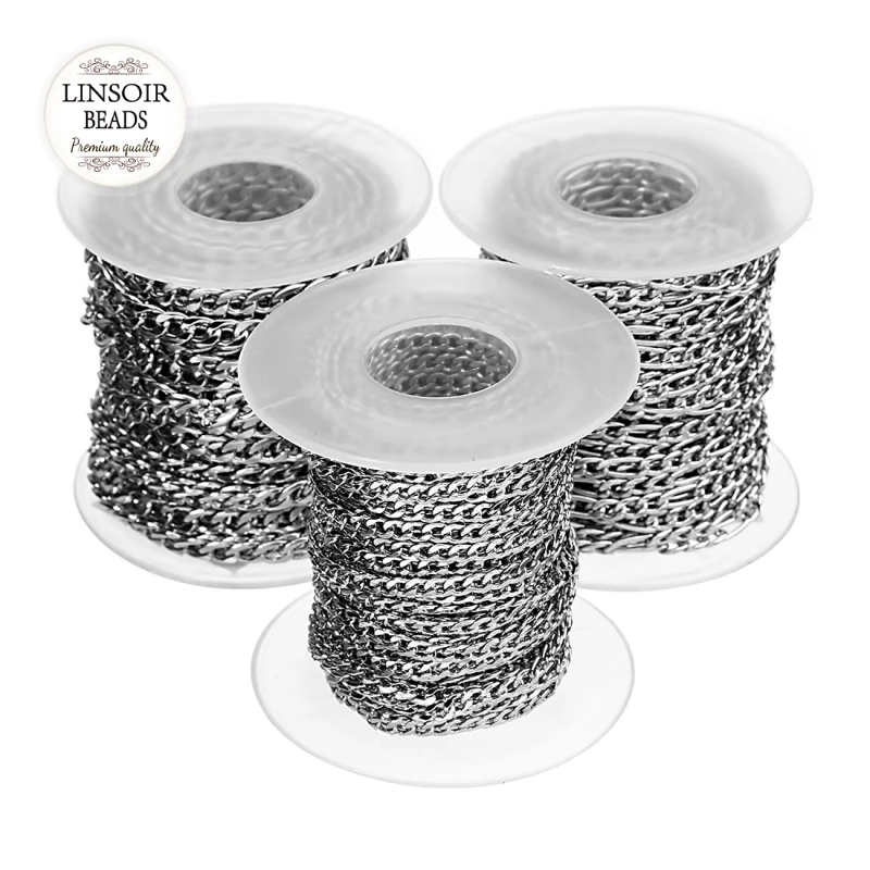 10yards/roll 3mm/4mm/5mm Width Silver/Golden Stainless Steel Metal Link Chain Bulk for DIY Necklaces Bracelets Jewelry Making