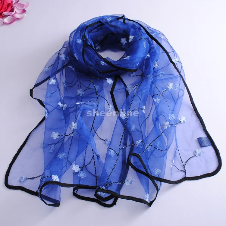 12 Colors Top Quality Genuine Silk Wool Embrodiery Shawl Beading Pashmina Long Scarf Light Scarf Wrap Spring Autumn Use