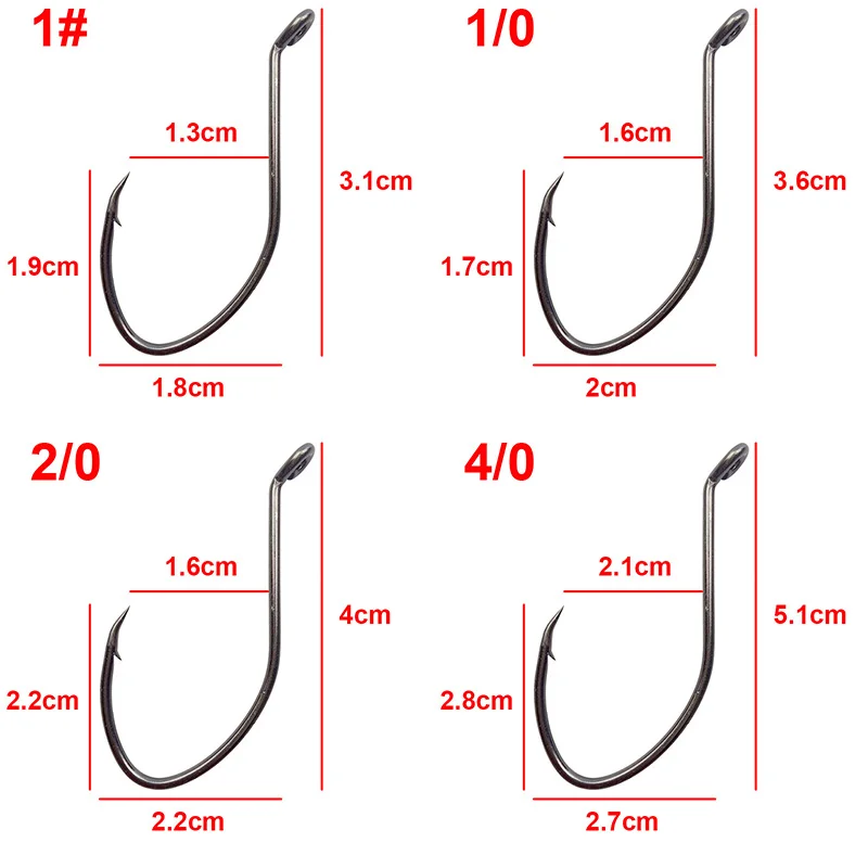 200pcs 8832 High Carbon Steel Fishing Hooks Black Wide Gap Catfish Bait Fishhooks Size 1 4 6 8 10 1/0 2/0 4/0