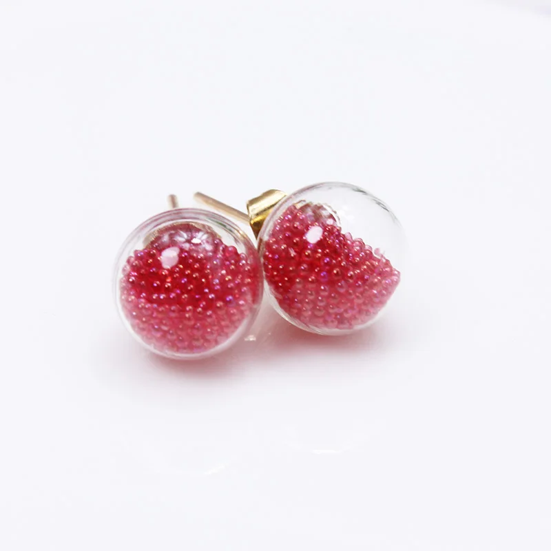 new fashion brand jewelry handmade glass beads stud earrings for women candy color statement gift tiny earrings free shipping