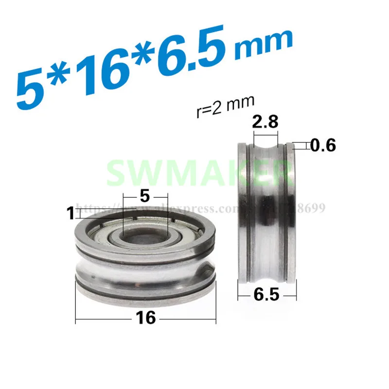 1pcs 5*16*6.5mm 625zz Non-standard Bearing, U-grooved Track Guide Wheel, Metal Wheel, Groove Wheel, Rolling Pulley