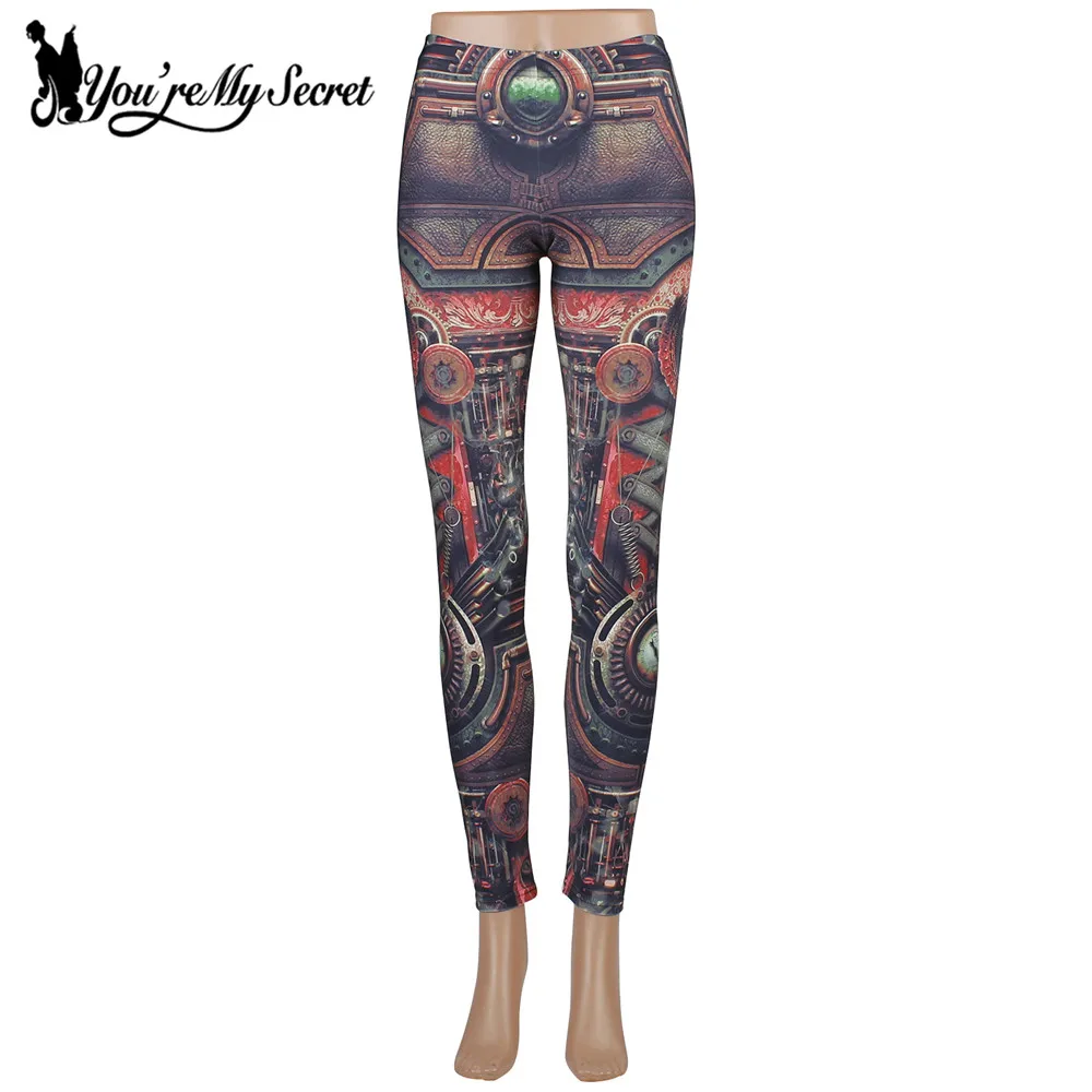 [You\'re My Secret] Fashion Leggings Women Steampunk Metal Comic Cosplay leggins Mechanical Gear 3d Printeed Casual Legging Pants