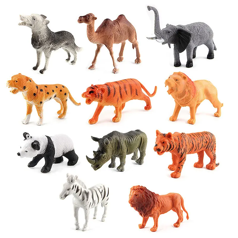 15 CM Plastic Zoo Animal Figure Tiger Leopard Giraffe Panda Kids Toy Lovely Wild Animal Rubber Toys Collection Set Gift Children