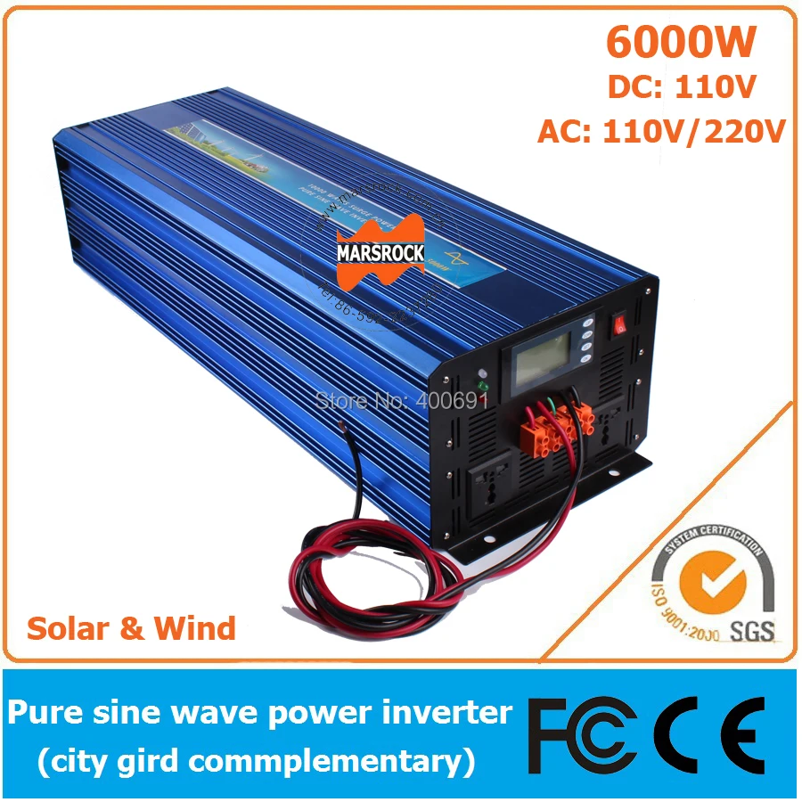 6000W DC110V OffGrid Pure Sine Wave Solar or Wind  Inverter, City Electricity Complementary Charging Function with LCD Screen