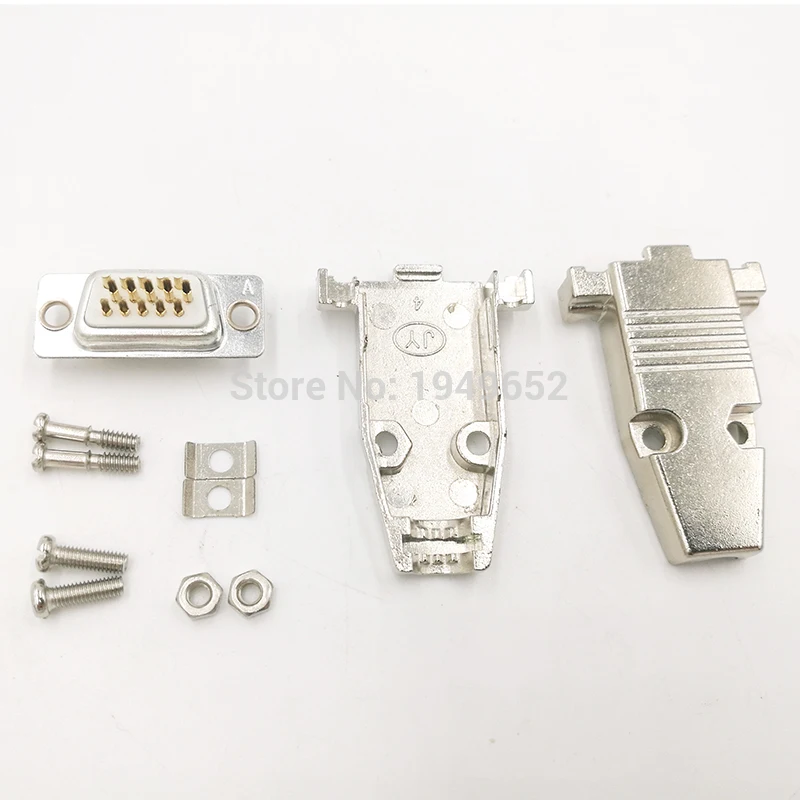 1Pc DB15 VGA Plug D type connector  metal case golden plated brass contactor 3 row 15pin port socket female Male adapter DP15