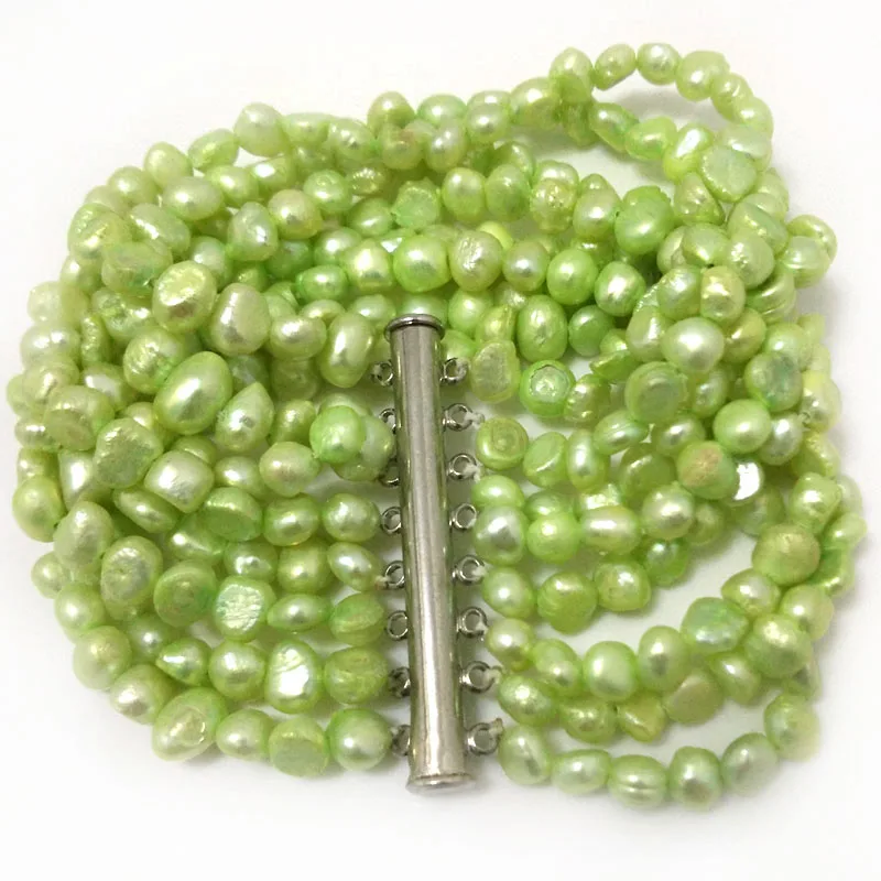 7.5 inches 8 Rows 6-7mm Light Green Natural Nugget Baroque Pearl Bracelet