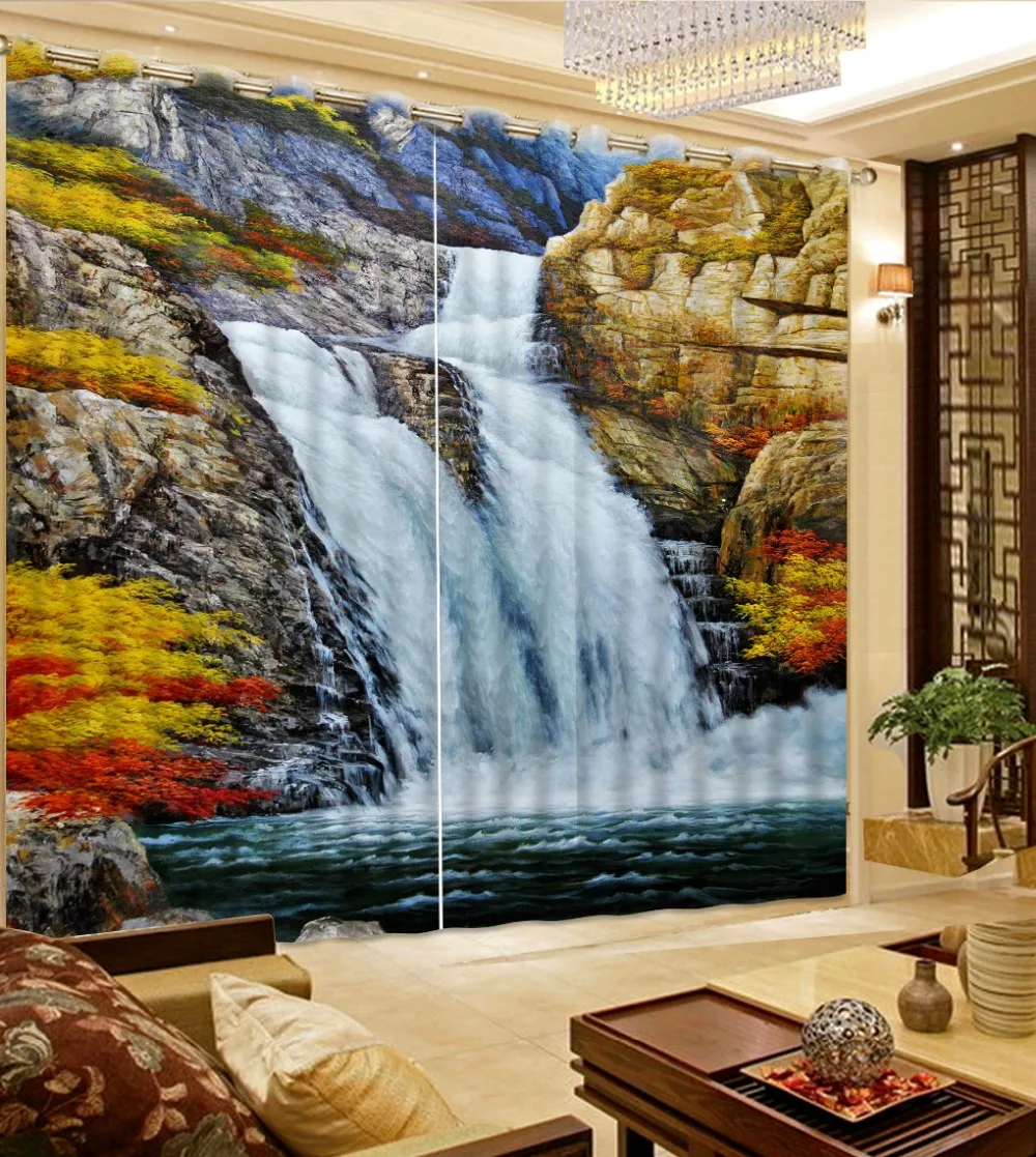 

modern bedroom curtains 3d curtains Waterfall nature landscape living curtains fashion curtains for home