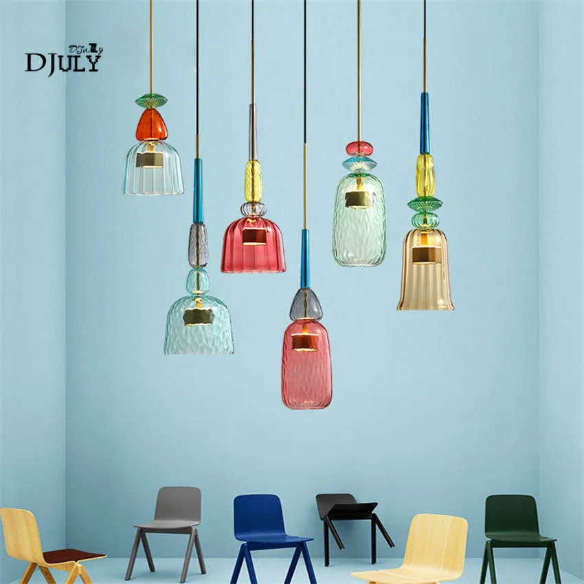 art deco Colorful bottle cup stained glass pendant lights ins fashion hanging lamp for living room kitchen dining room lights