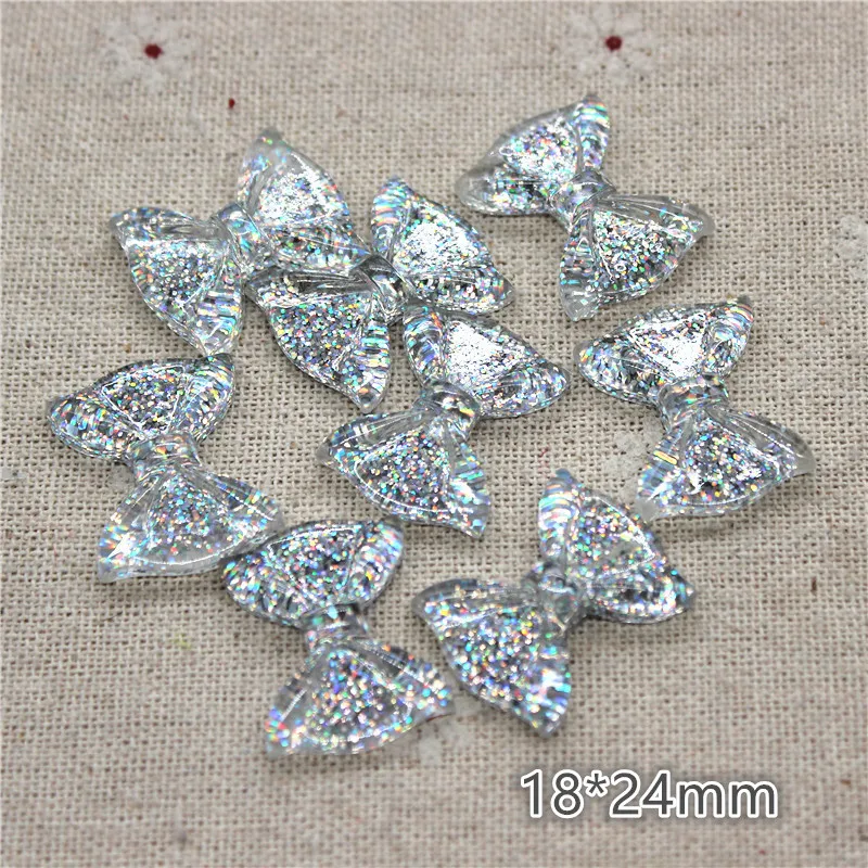 10pcs Kawaii Glitter Clear Resin Bowknot Flatback Cabochon Charm DIY Craft Decoration,18*24mm