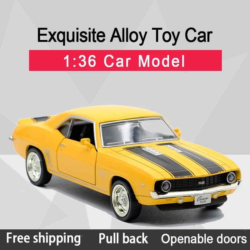 

RMZ CITY 1:36 Chevrolet Camaro SS 1969, суперспортивный автомобиль, черный, красный, литый под давлением автомобиль, модель игрушки с откидной спинкой для детей, подарки