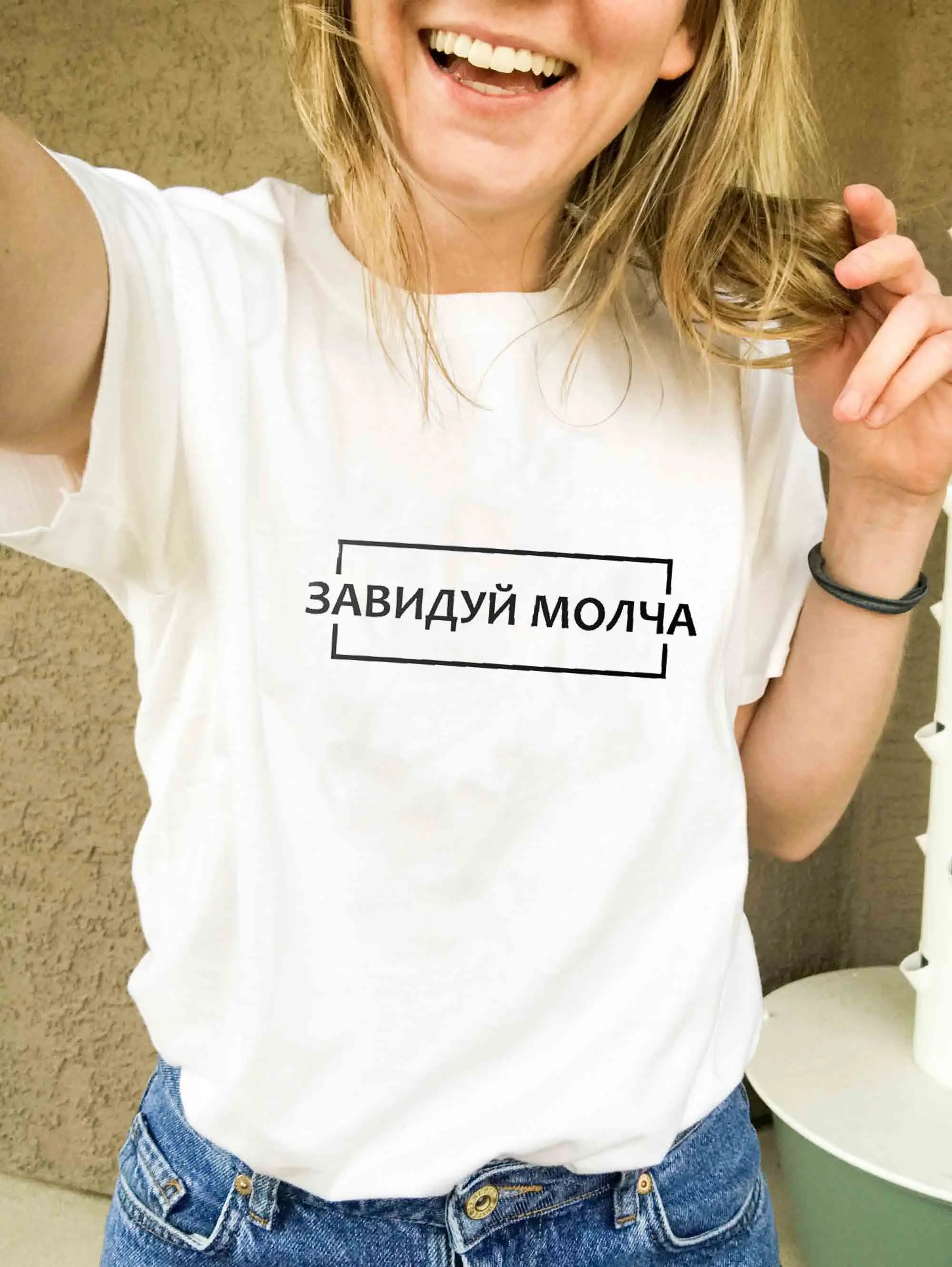 Envy silently Russian Letter Print New Arrival Women's Funny Cotton Short Sleeve tops tee Female T-shirt