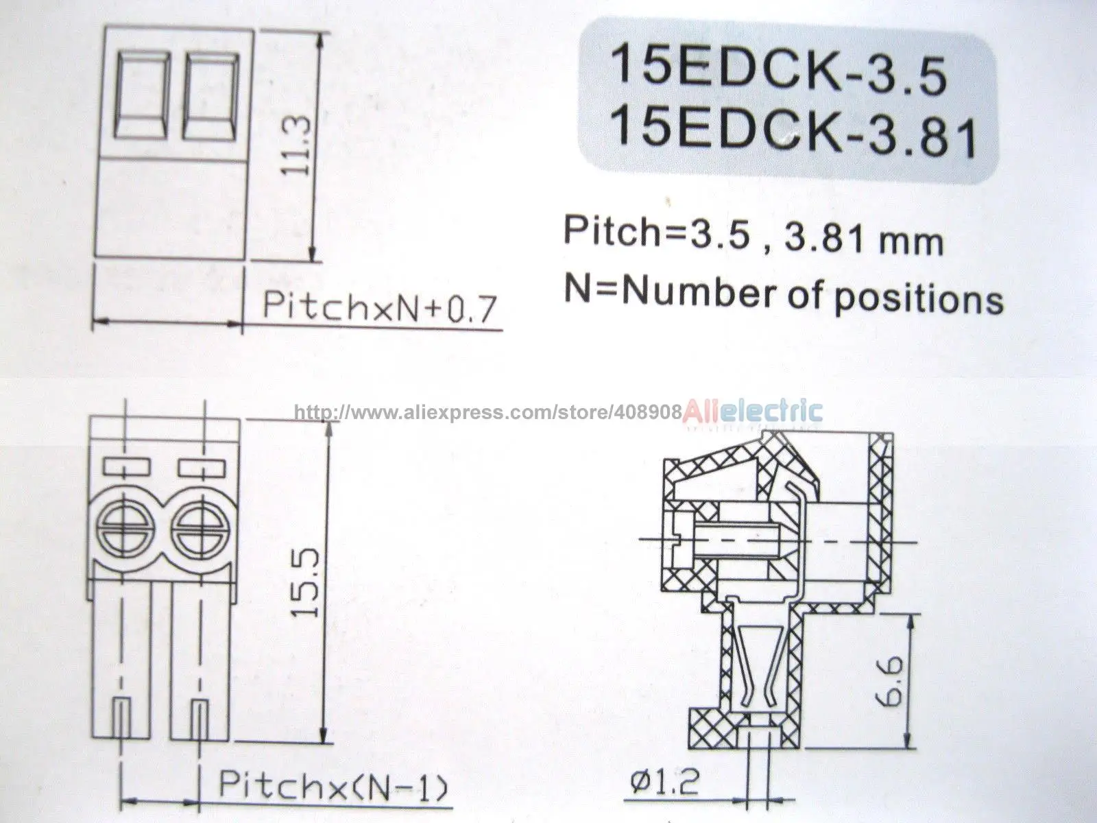 100 Pcs/lot  Screw Terminal Block Connector 3.81mm Angle 4 Pin Green Pluggable Type