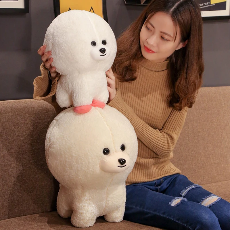 Muñeco de peluche de Bichon Frise para niños, muñeco de peluche suave para cachorros, simulación de perro, Kawaii, esponjoso, regalo de cumpleaños, Blanco/Beige