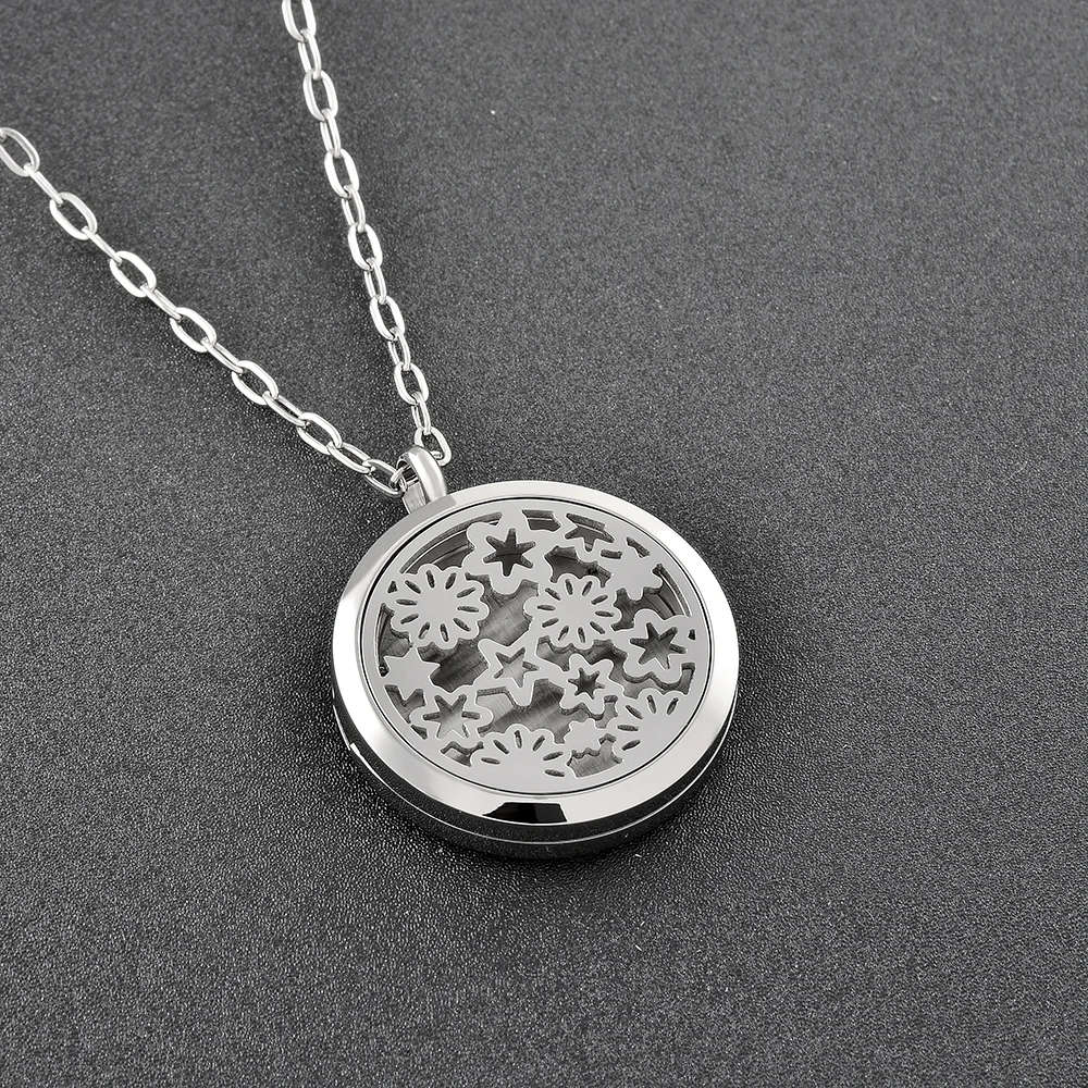 IJP0131 Top Popular Babysbreath Aromatherapy Essential Oil Diffuser Round Perfume Locket Aroma Pendant Necklace for Women or Men